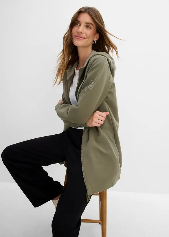 Felpa lunga morbida con zip in misto cotone pesante, bonprix