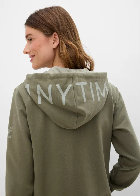 Felpa lunga morbida con zip in misto cotone pesante, bonprix