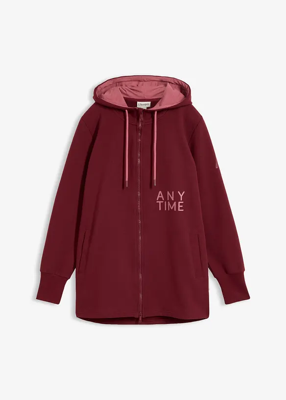 Felpa lunga morbida con zip in misto cotone pesante, bonprix