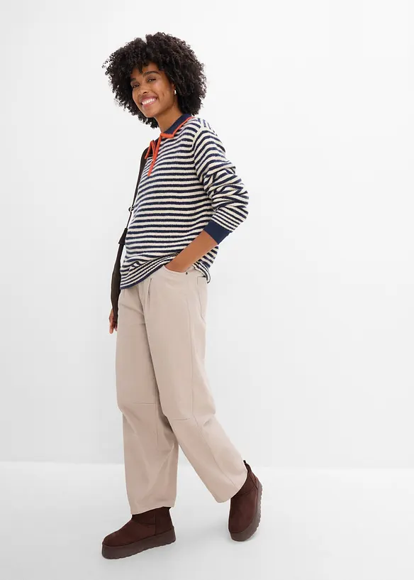 Maglione con mezza zip in maglia operata, bonprix