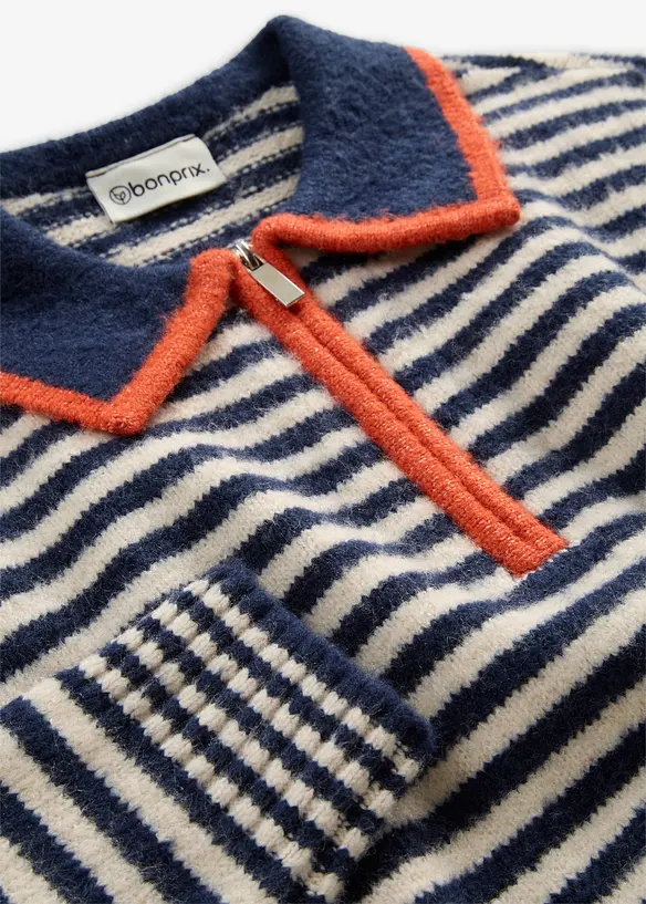 Maglione con mezza zip in maglia operata, bonprix
