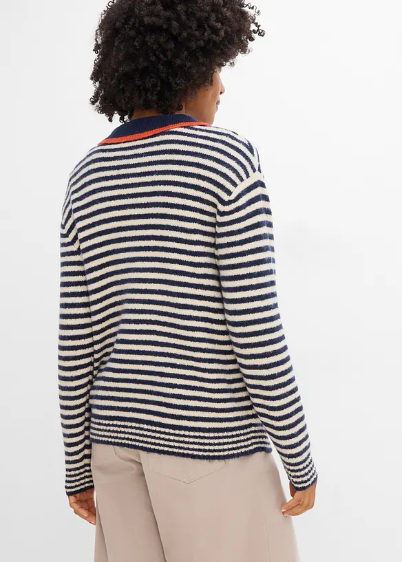 Maglione con mezza zip in maglia operata, bonprix