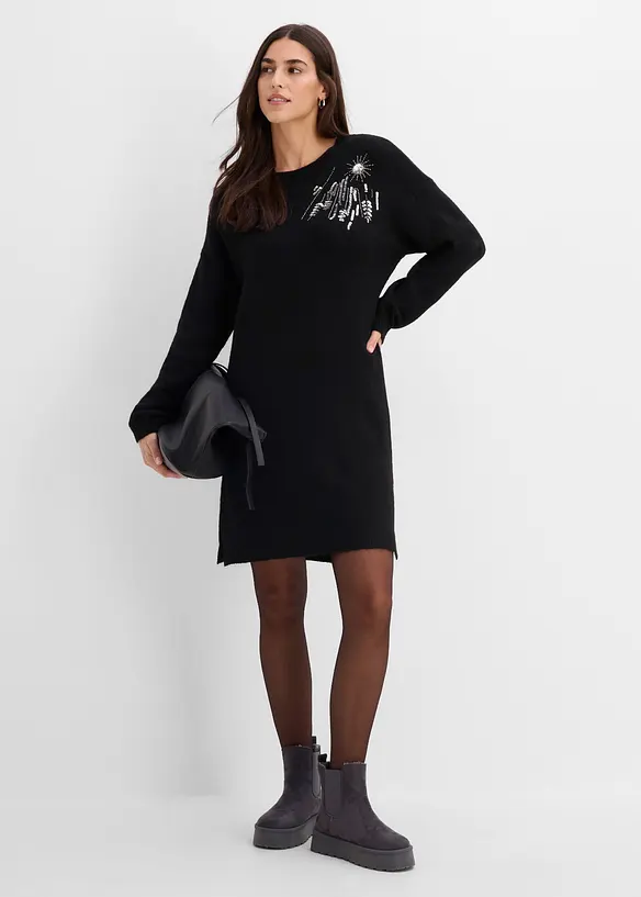 Abito in maglia con applicazione, bonprix