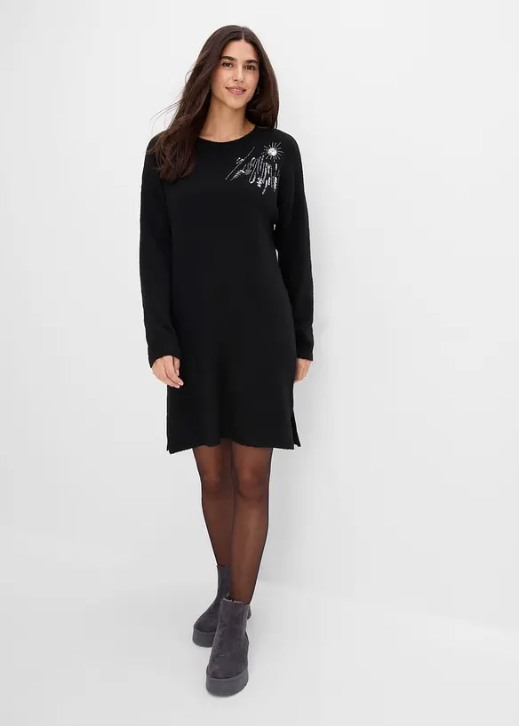 Abito in maglia con applicazione, bonprix