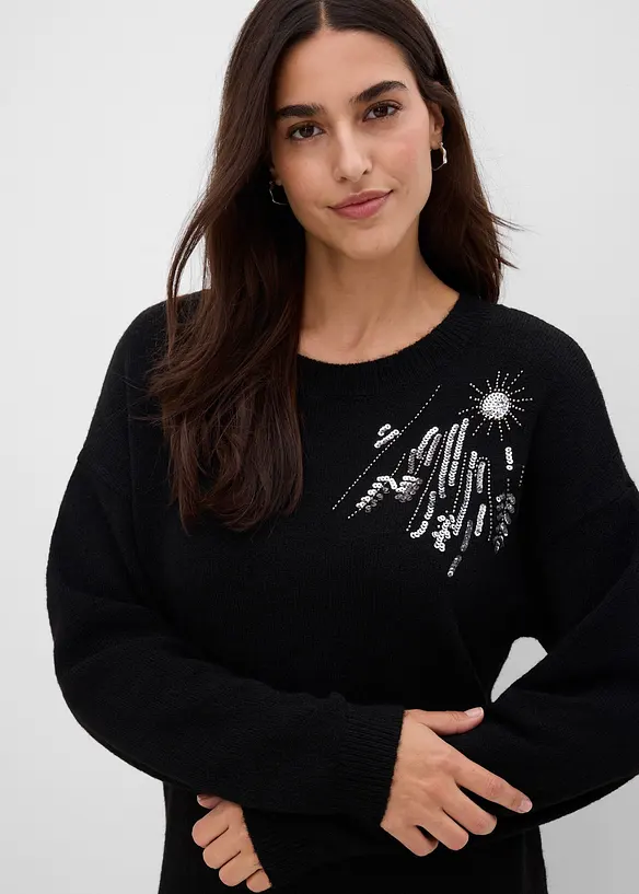 Abito in maglia con applicazione, bonprix
