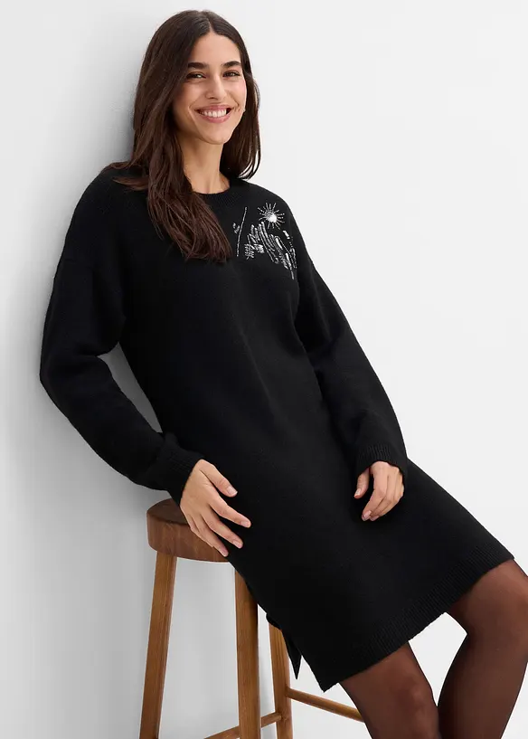 Abito in maglia con applicazione, bonprix
