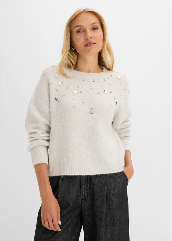 Maglione con applicazione e percentuale di lana, bonprix