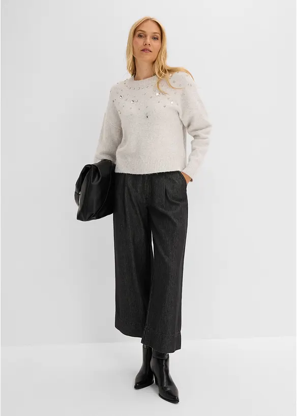 Maglione con applicazione e percentuale di lana, bonprix