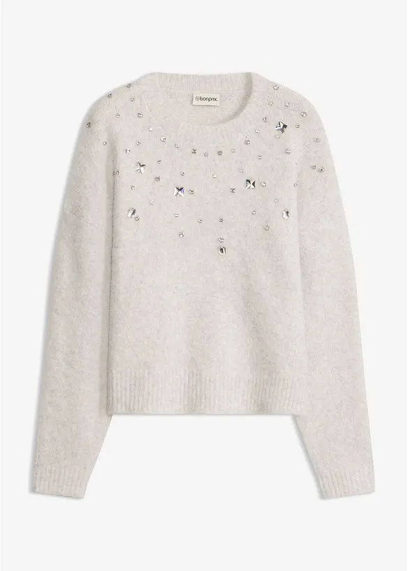Maglione con applicazione e percentuale di lana, bonprix