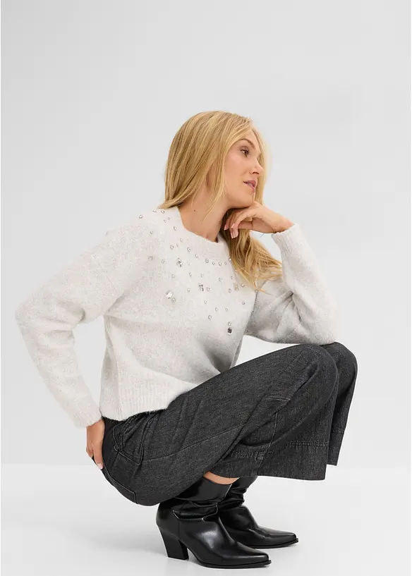 Maglione con applicazione e percentuale di lana, bonprix