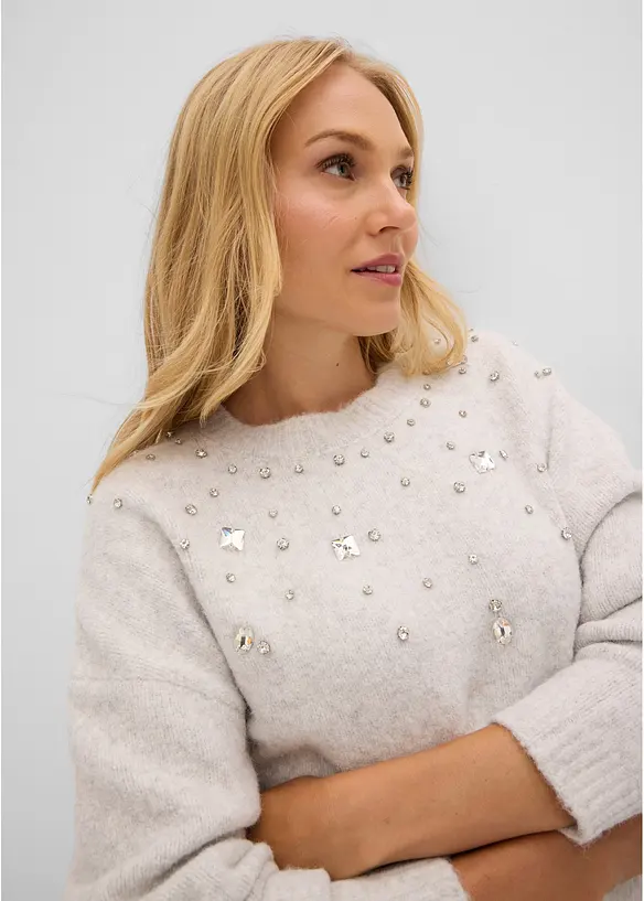 Maglione con applicazione e percentuale di lana, bonprix