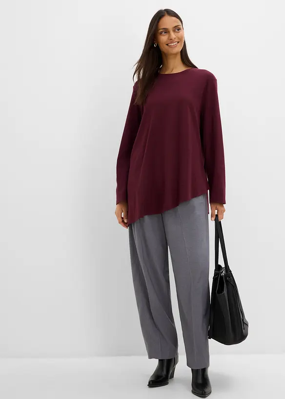 Maglia a maniche lunghe asimmetrica in puro cotone, bonprix