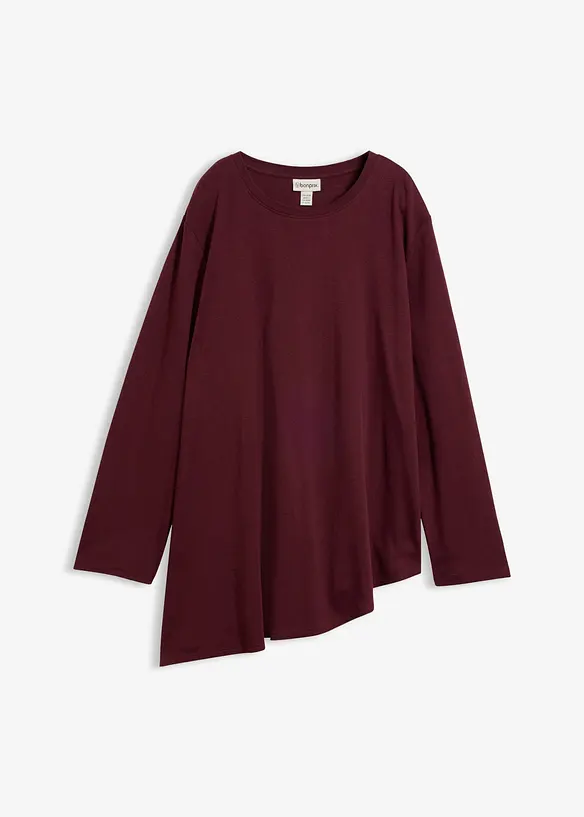 Maglia a maniche lunghe asimmetrica in puro cotone, bonprix
