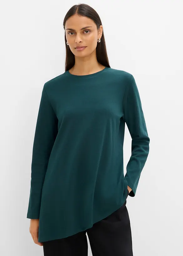 Maglia a maniche lunghe asimmetrica in puro cotone, bonprix