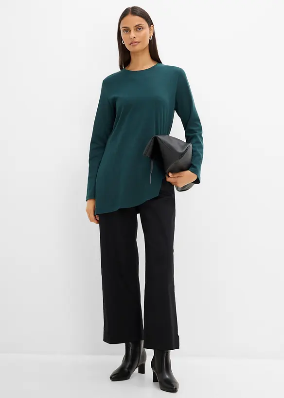 Maglia a maniche lunghe asimmetrica in puro cotone, bonprix