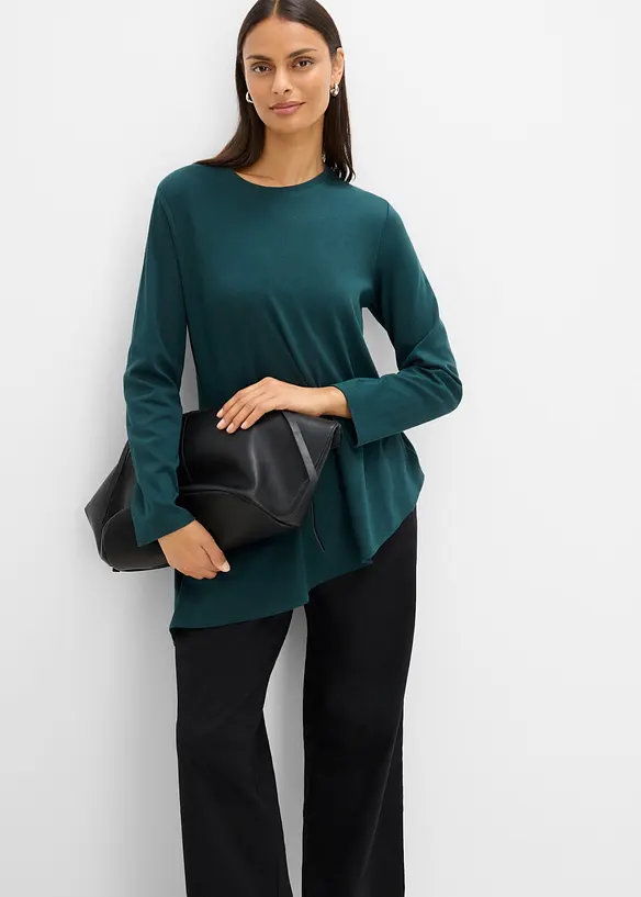 Maglia a maniche lunghe asimmetrica in puro cotone, bonprix