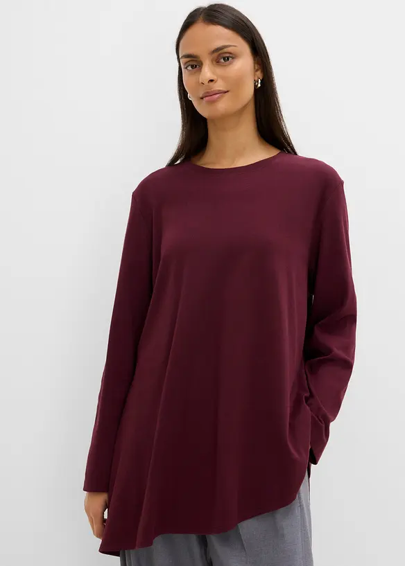 Maglia a maniche lunghe asimmetrica in puro cotone, bonprix