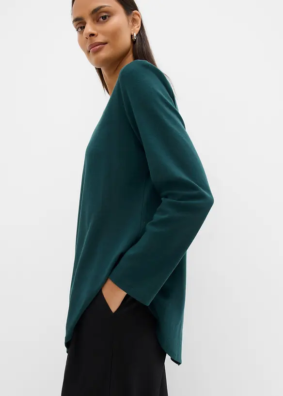 Maglia a maniche lunghe asimmetrica in puro cotone, bonprix