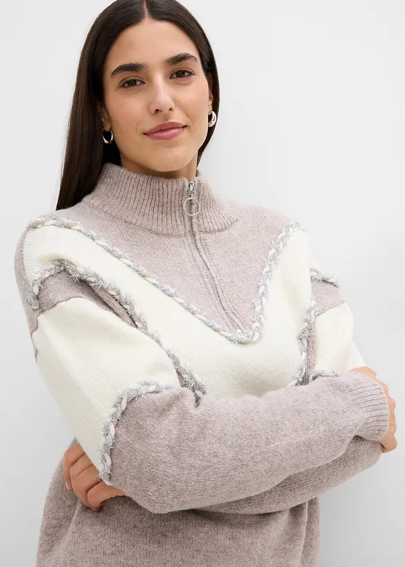 Maglione con collo alto e zip, bonprix