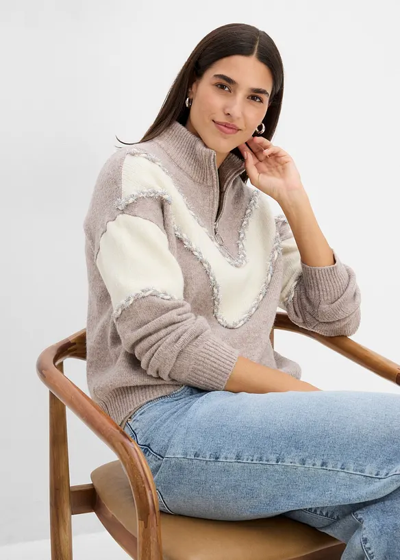 Maglione con collo alto e zip, bonprix