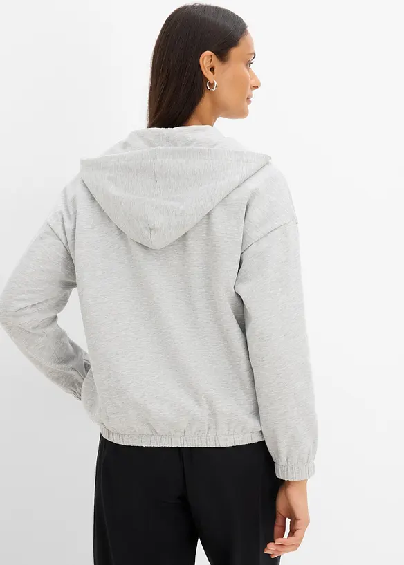 Felpa con zip e cappuccio in misto cotone morbido, bonprix