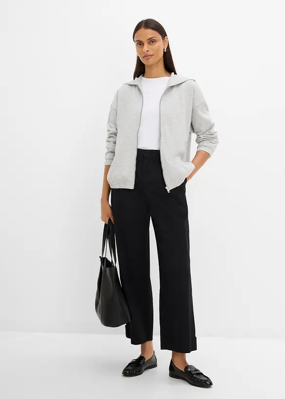 Felpa con zip e cappuccio in misto cotone morbido, bonprix