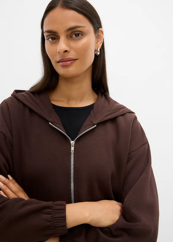 Felpa con zip e cappuccio in misto cotone biologico, bonprix
