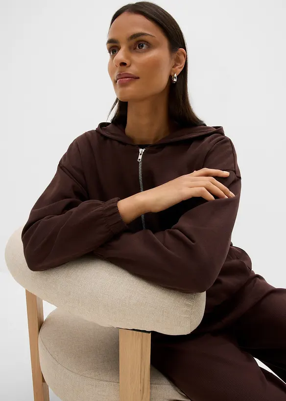 Felpa con zip e cappuccio in misto cotone biologico, bonprix