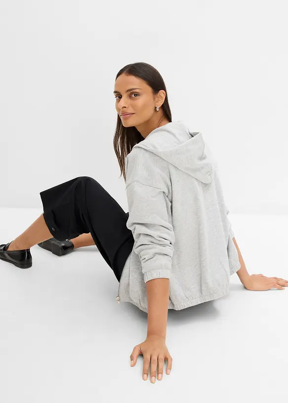 Felpa con zip e cappuccio in misto cotone morbido, bonprix