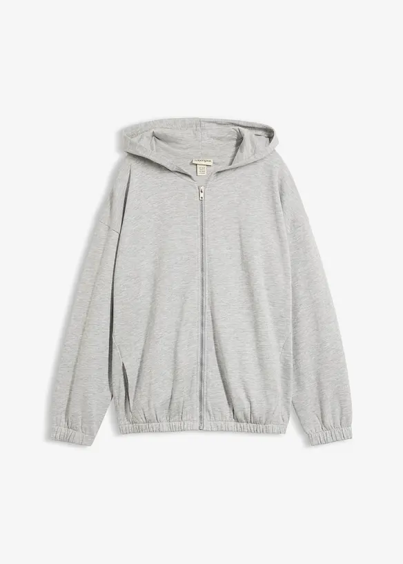 Felpa con zip e cappuccio in misto cotone morbido, bonprix