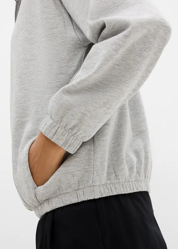 Felpa con zip e cappuccio in misto cotone morbido, bonprix