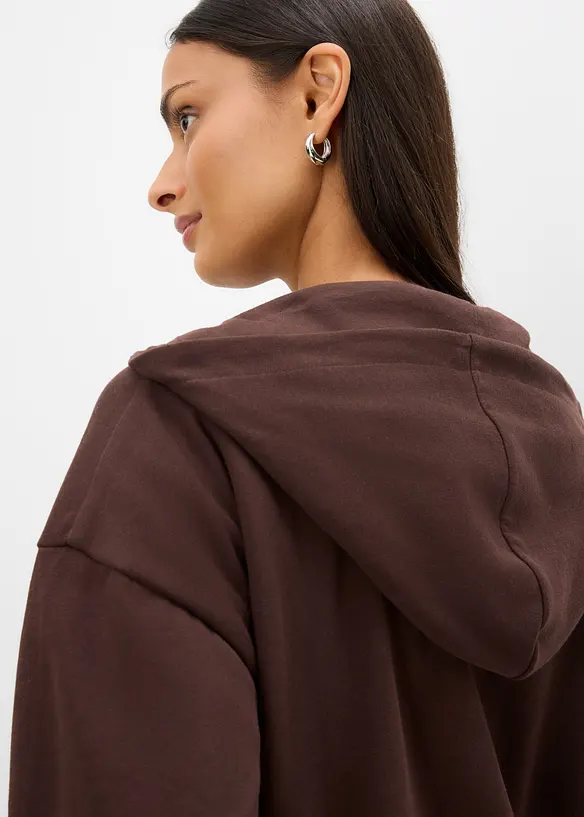 Felpa con zip e cappuccio in misto cotone biologico, bonprix