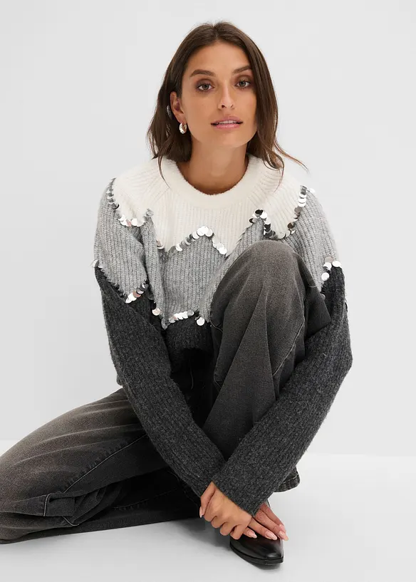 Maglione con applicazione di paillettes, bonprix