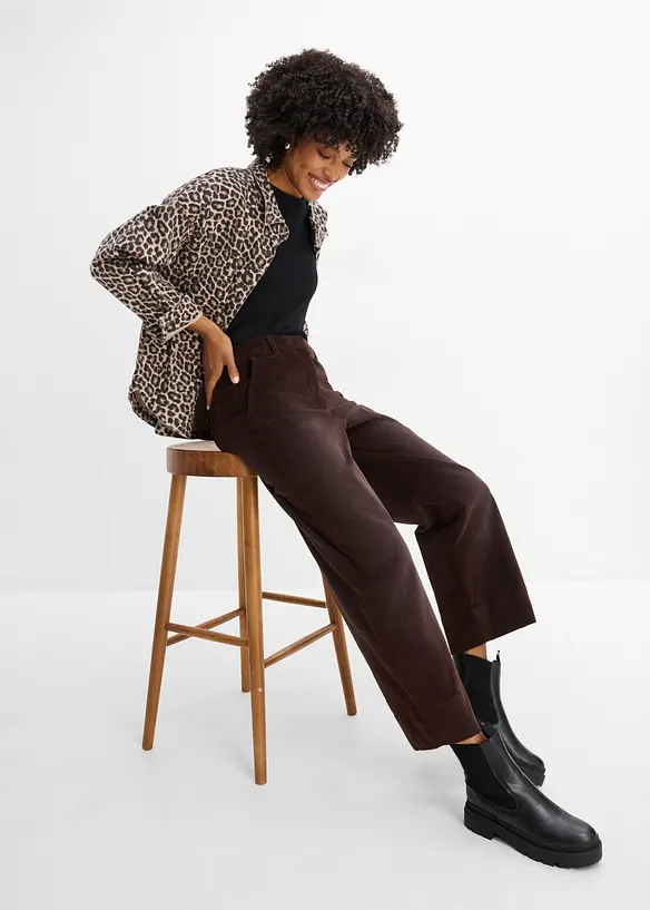 Pantaloni in velluto a coste di misto cotone, vita alta, bonprix