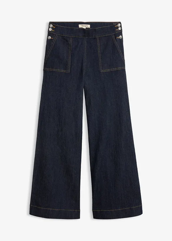 Jeans wide leg con tasche applicate, vita alta, bonprix