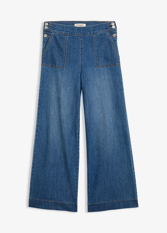Jeans wide leg con tasche applicate, vita alta, bonprix