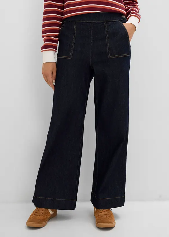 Jeans wide leg con tasche applicate, vita alta, bonprix