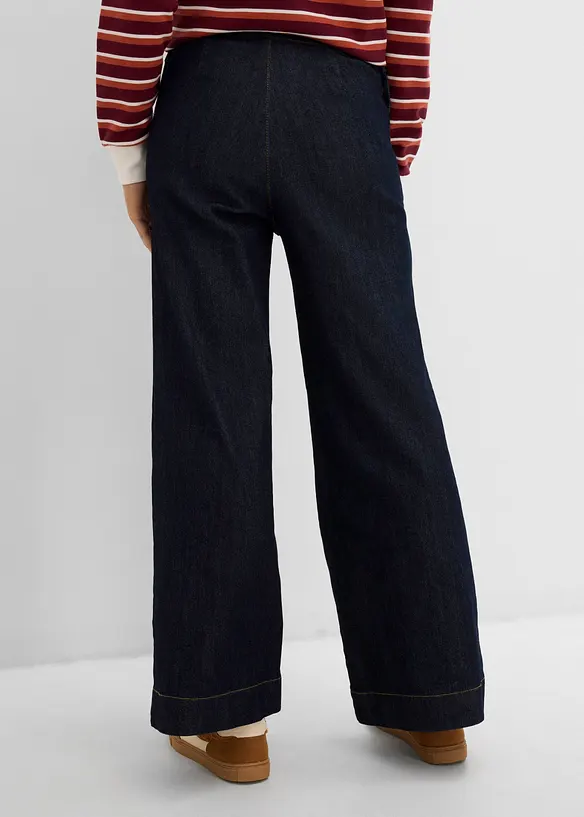 Jeans wide leg con tasche applicate, vita alta, bonprix