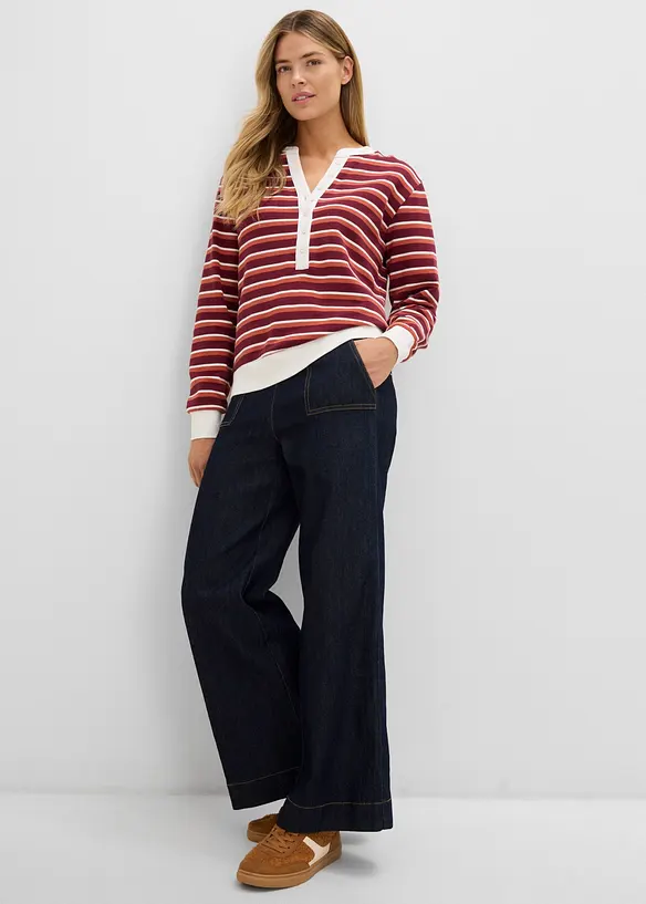 Jeans wide leg con tasche applicate, vita alta, bonprix