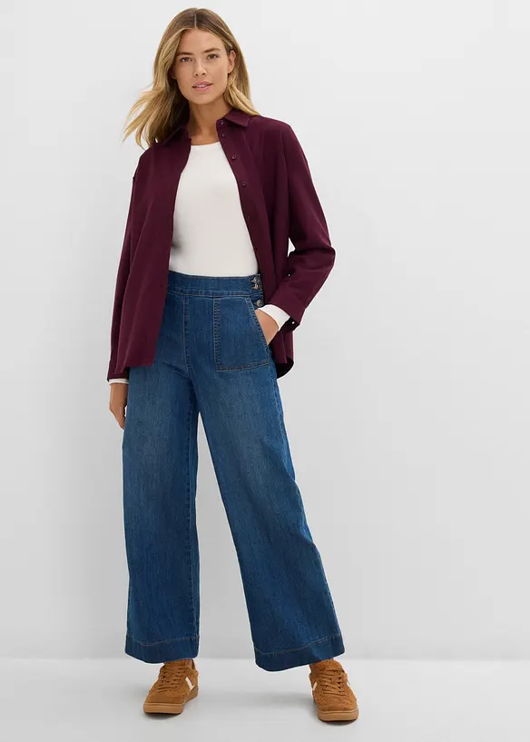 Jeans wide leg con tasche applicate, vita alta, bonprix