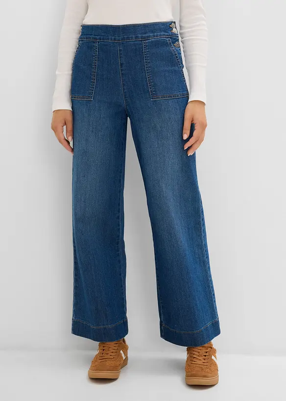 Jeans wide leg con tasche applicate, vita alta, bonprix