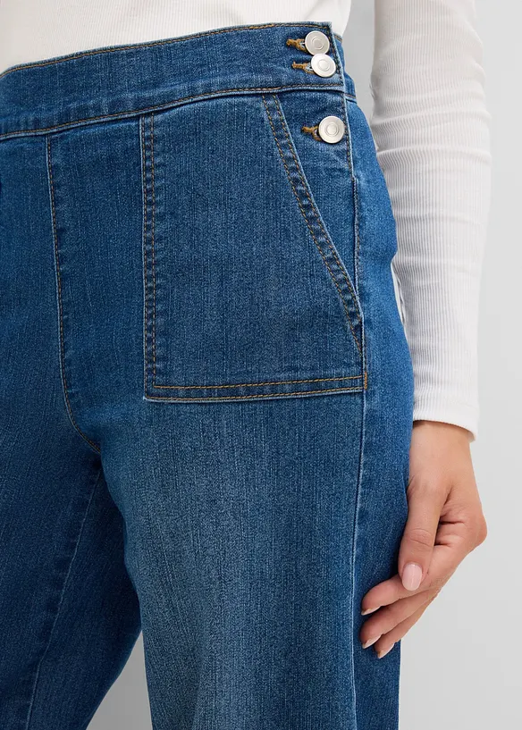 Jeans wide leg con tasche applicate, vita alta, bonprix