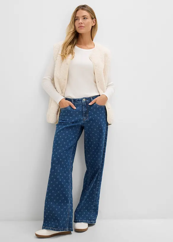 Jeans wide leg, vita media, bonprix