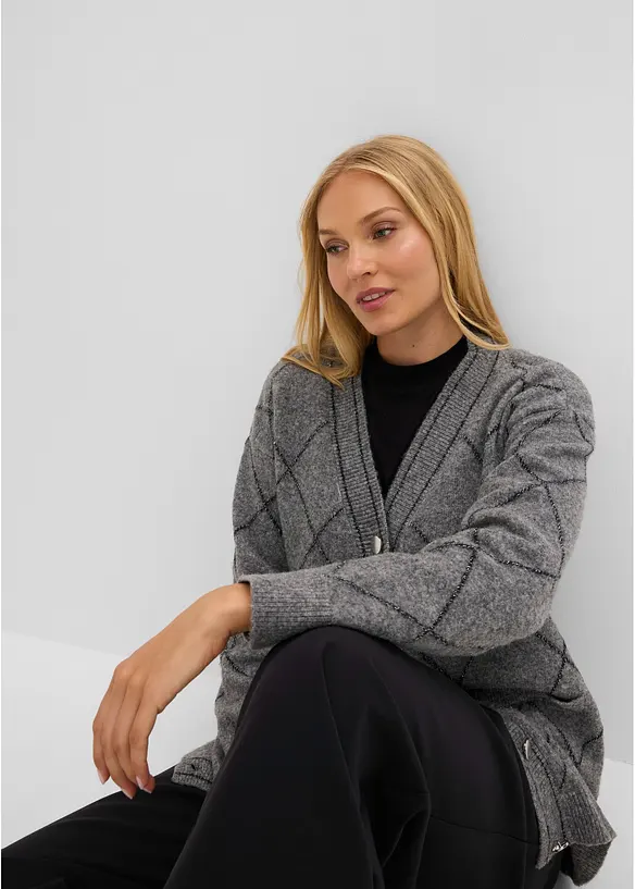 Cardigan lungo effetto glitterato, bonprix