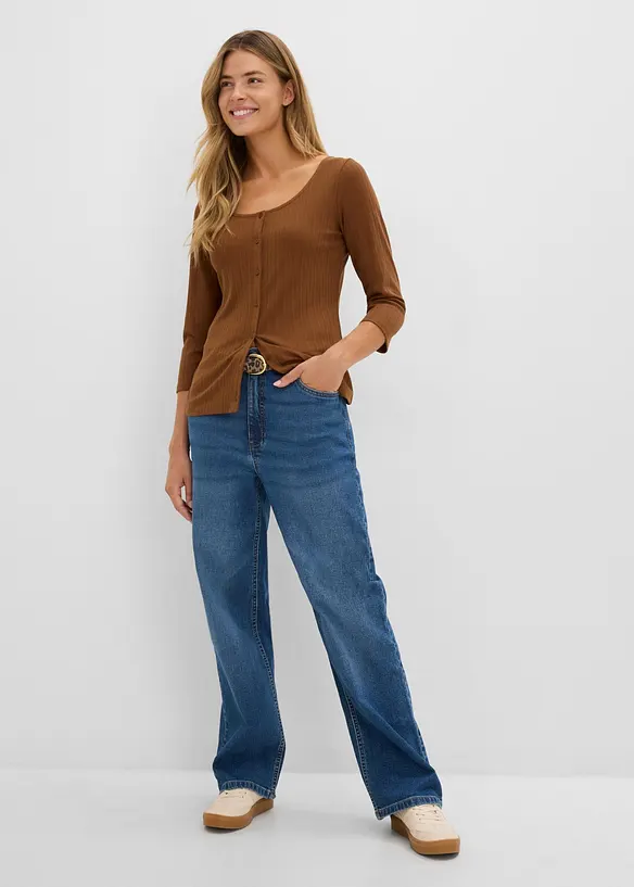 Jeans wide leg con dettagli leopardati, vita media, bonprix
