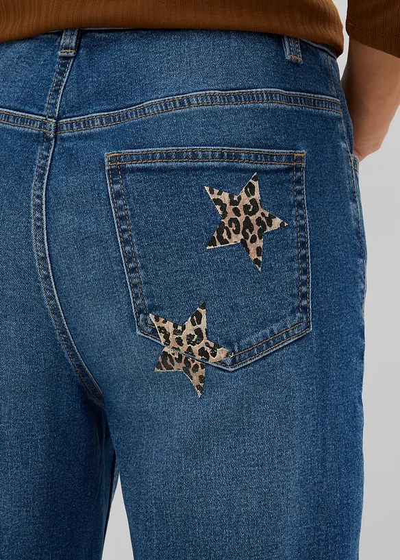 Jeans wide leg con dettagli leopardati, vita media, bonprix