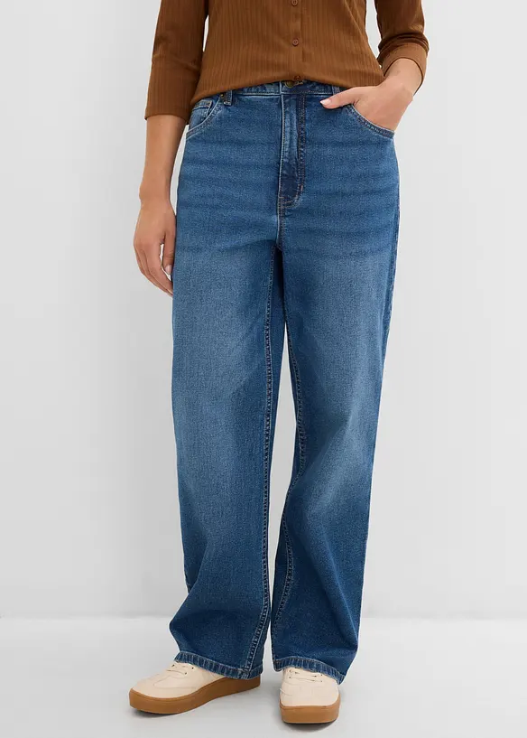Jeans wide leg con dettagli leopardati, vita media, bonprix