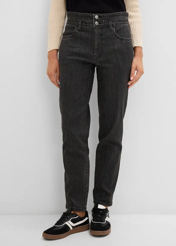 Mom jeans con girovita elasticizzato, vita alta, bonprix
