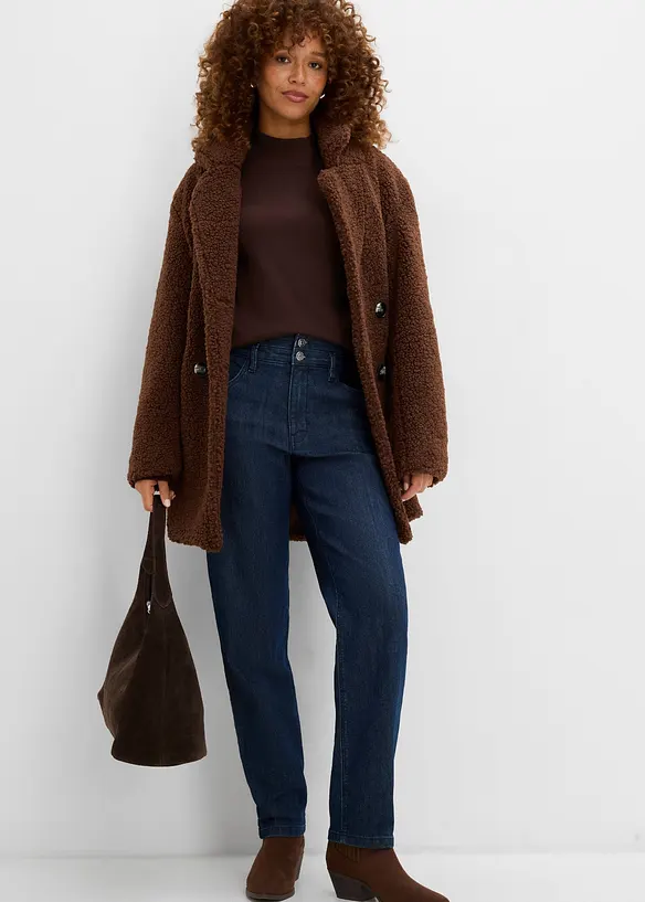 Mom jeans con girovita elasticizzato, vita alta, bonprix