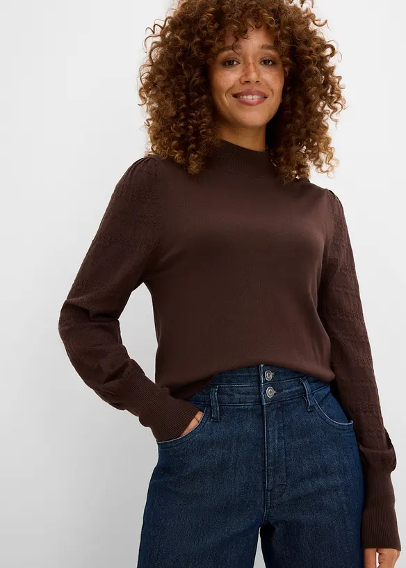 Mom jeans con girovita elasticizzato, vita alta, bonprix